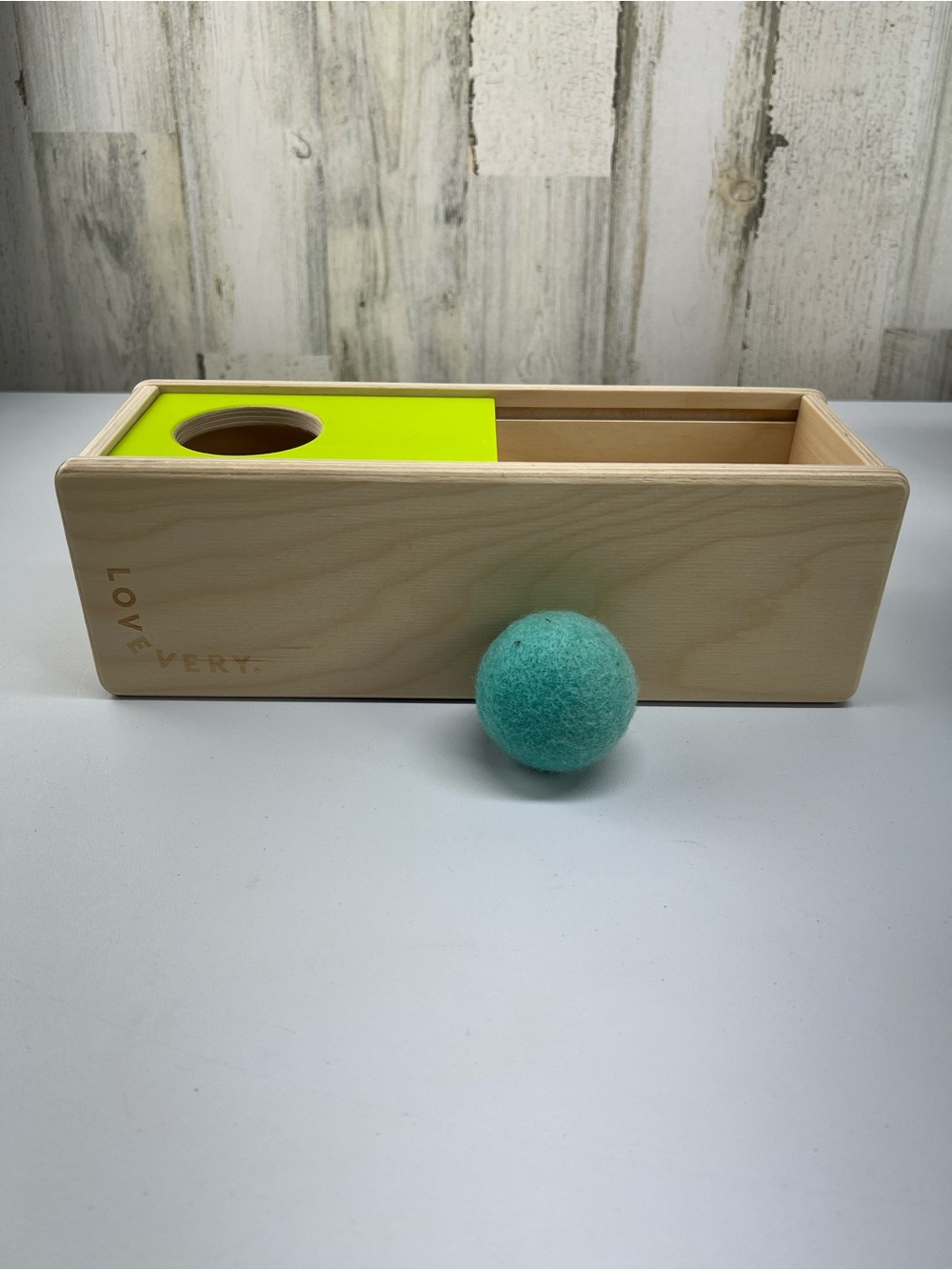 Lovevery Sliding Top Box & Ball Montessori Inspired Wooden Toy